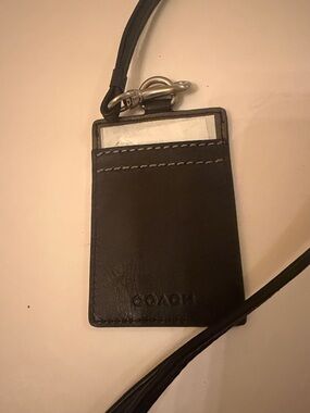 Coach Black Leather Card Holder Lanyard with Silver Hardware